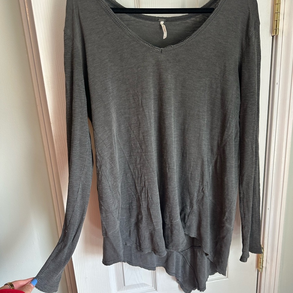 Free People Asymmetrical Gray Long Sleeve Blouse